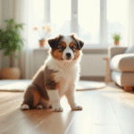 Chiot Australian Shepherd dans un salon lumineux