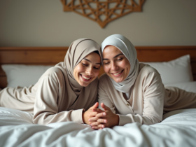 Couple musulman modeste dormant paisiblement dans leur chambre