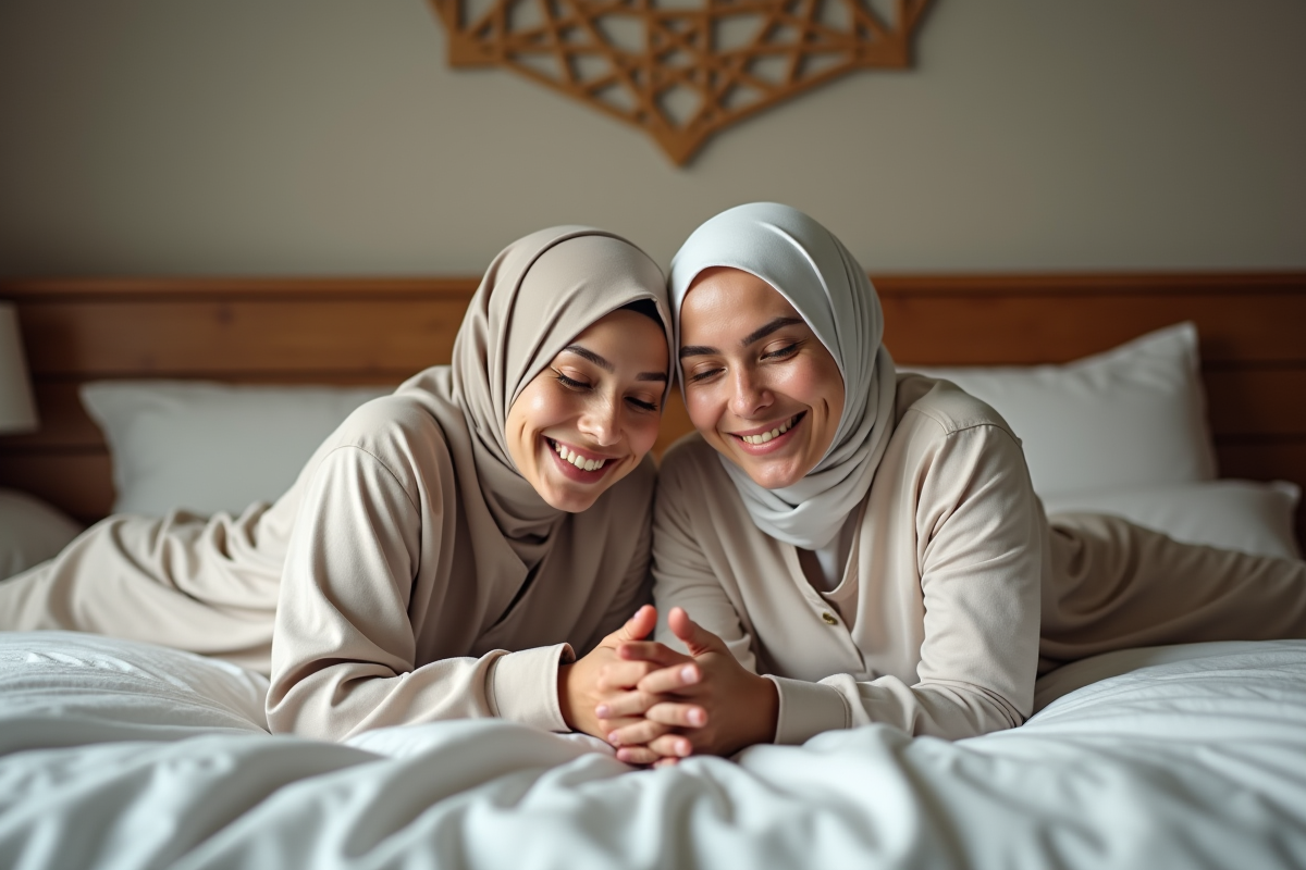 Couple musulman modeste dormant paisiblement dans leur chambre