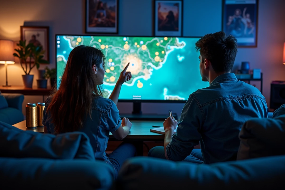 Deux joueurs collaborant pour planifier les meilleurs itinéraires de portails Dofus afin de maximiser les gains XP