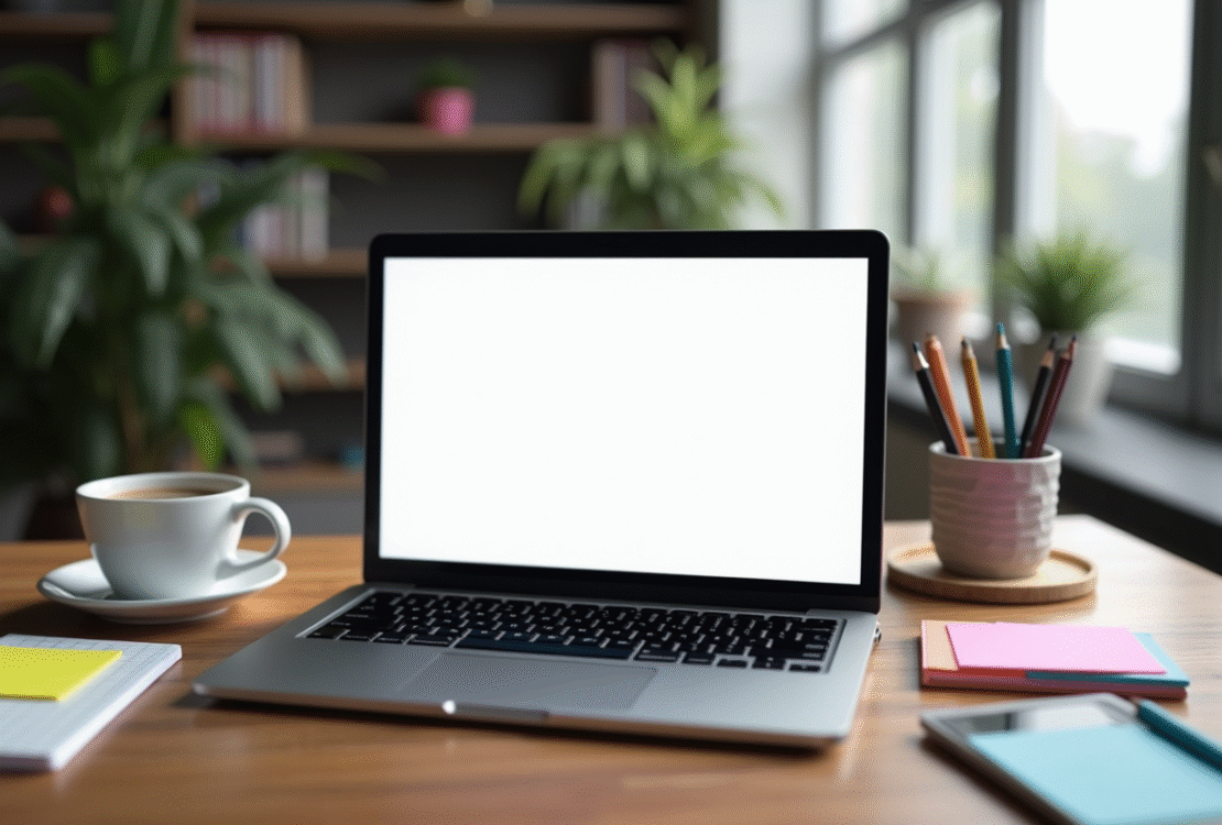 Espace de travail moderne avec ordinateur et outils créatifs