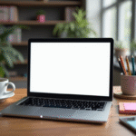 Espace de travail moderne avec ordinateur et outils créatifs