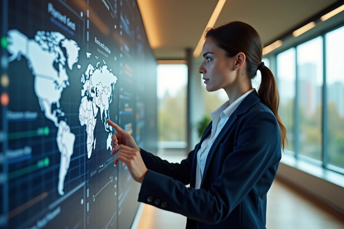 Jeune femme analysant un graphique interactif sur un écran
