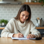 Jeune femme planifiant son budget à la maison