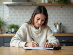 Jeune femme planifiant son budget à la maison