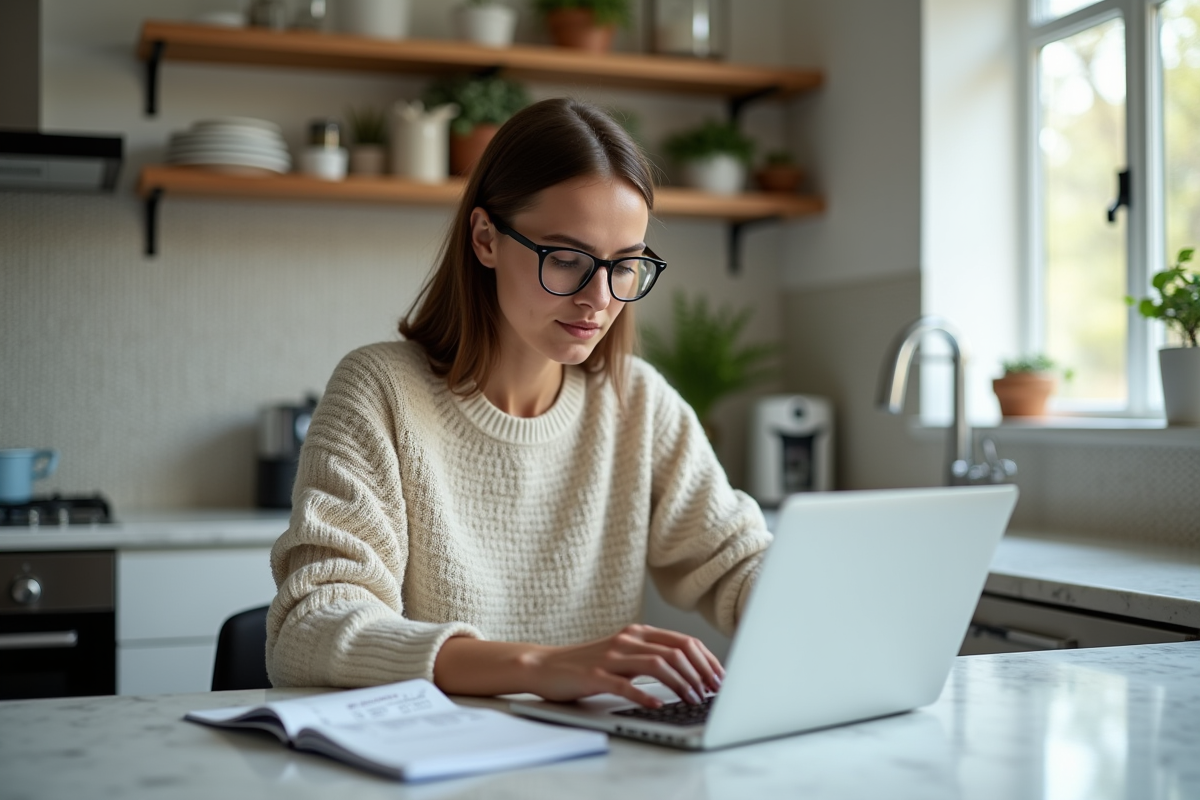 Jeune femme travaillant sur ses factures de voyage