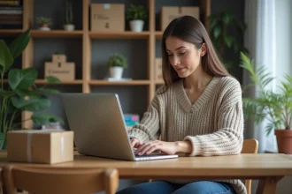 Femme travaillant sur son ordinateur à la maison