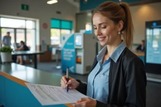 Femme d affaires vérifiant une liste de contrôle en station service
