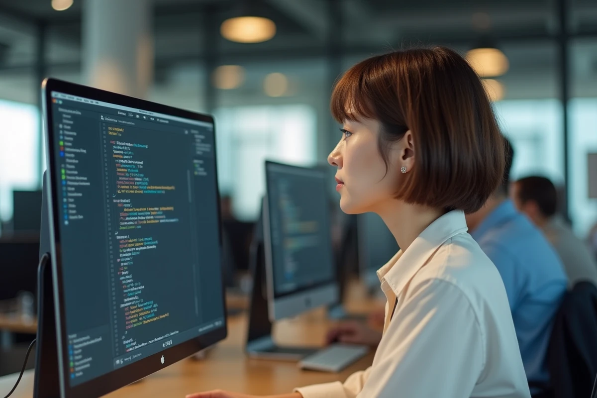 Femme regardant un écran avec symbole d