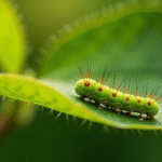 Feuille d arbre à pomme verte avec chenille vive en plein jour