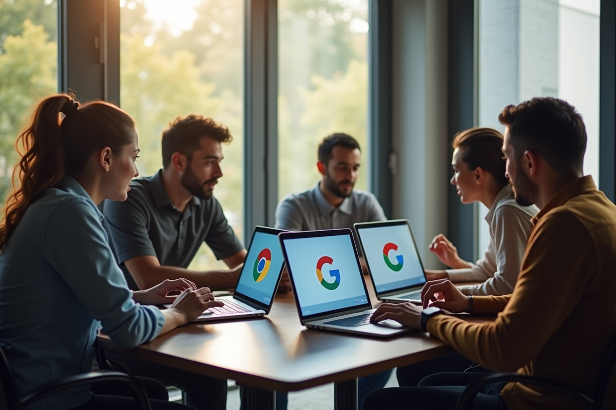 Groupe de personnes discutant de moteurs de recherche alternatifs