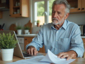 Homme d'âge moyen examinant des documents financiers