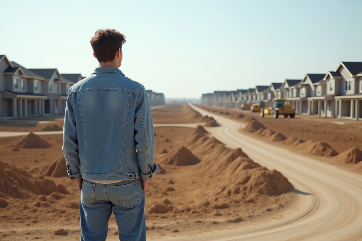 Jeune homme regardant une nouvelle urbanisation en construction
