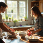 Jeunes adultes dans une cuisine désordonnée en partage