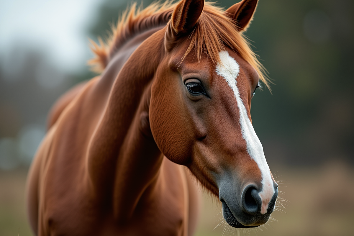 Profil d une tete de cheval avec details du pelage et regard expressif