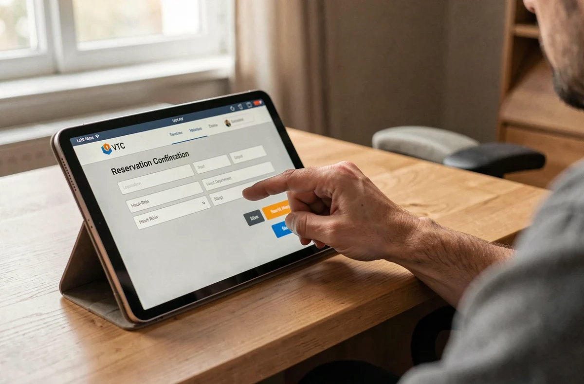 Réservation en ligne d'un VTC dans le Haut-Rhin (68) sur tablette avec interface de réservation