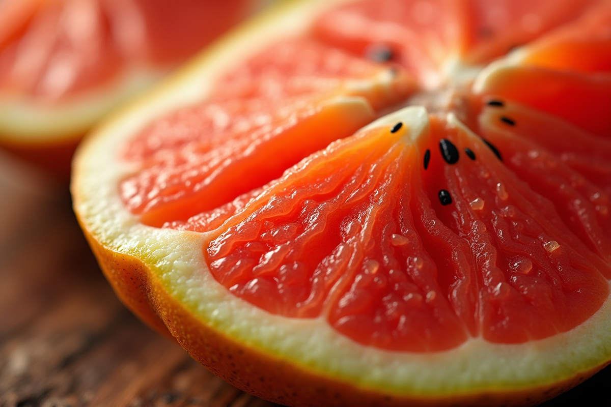 Tranche de fruit exotique éclatant avec textures juteuses