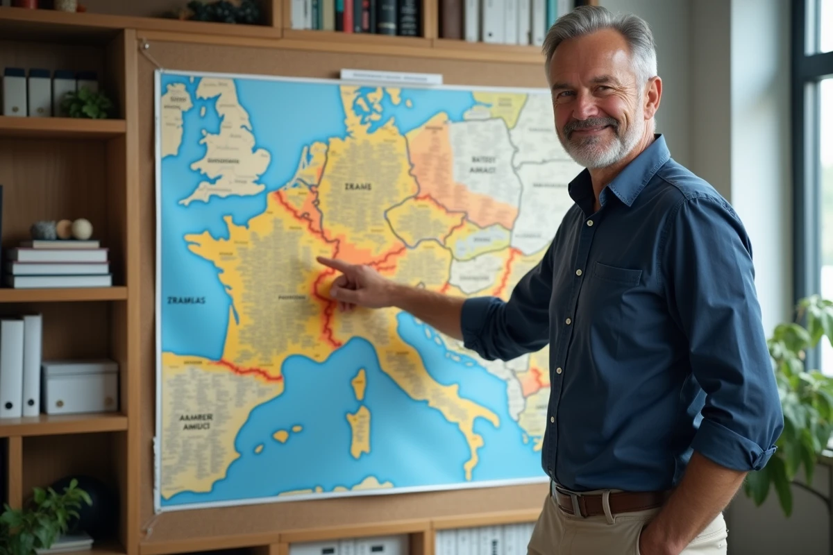 Urbaniste consultant une carte démographique de la métropole Aix-Marseille dans un bureau municipal moderne