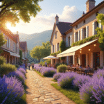 Village provençal en Provence avec maisons en pierre et champs de lavande